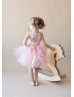 Blush Pink Ruffle Tulle 3D Flower Wedding Flower Girl Dress